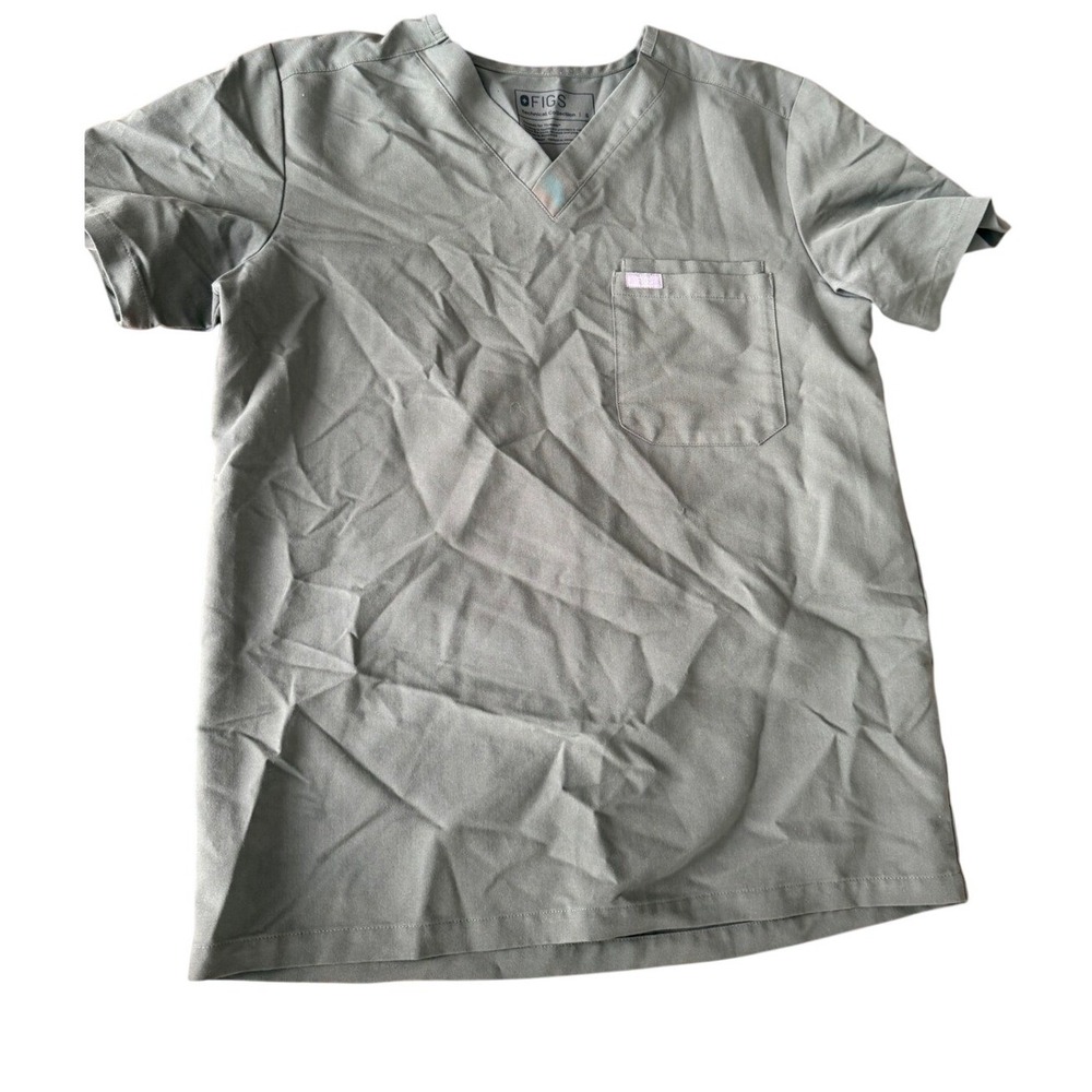 FIGS Leon Men V-Neck Scrub Top Olive Green Short Sleeve Pocket FM1500 Size Small